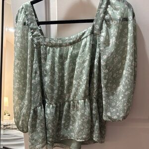Abercrombie green floral square neck blouse